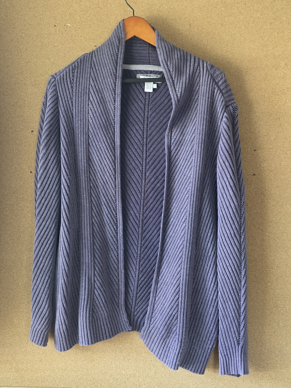 Carbon2Cobalt "Aster" Ribbed Knit Open Front Cardigan Periwinkle Purple  Blue L